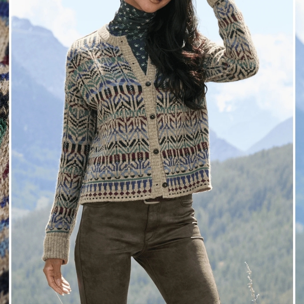 Cozy Multicolor Patterned Button-Front Cardigan -… - image 2